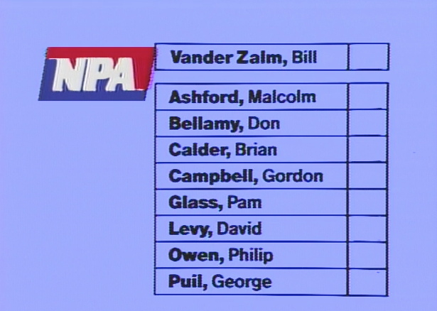 Screen capture from "Vander Zalm - Office" ad (CVA - MI-348). Yaletown Productions Oct 23, 1984. Made for Non-Partisan Association (NPA).